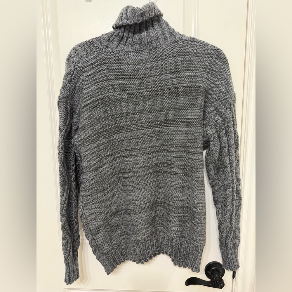 Cider Charcoal Turtleneck Cable Knit Sweater - Picture 2 of 3